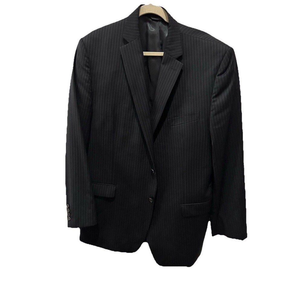 Lauren Ralph Lauren Men's 46L Blazer Jacket Black Gray Pinstripe 100% Wool